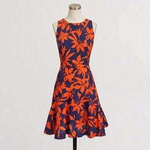 Jcrew sleeveless red and navy flared hem dress